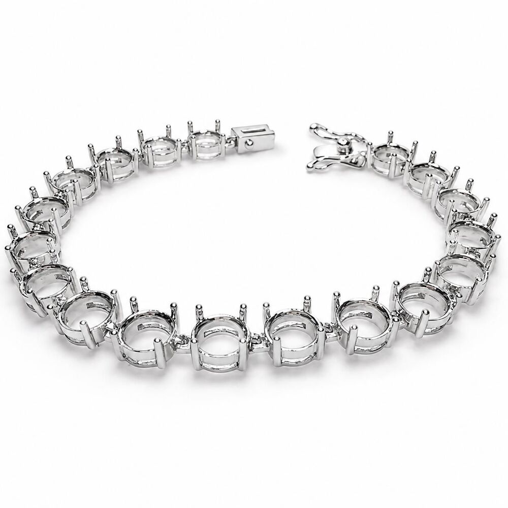 Round Semi Mount Sterling Silver Bracelet Finding for 8mm Gemstones 7.75 inches